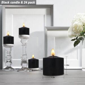 Bulk Pillar Candles - 24 Pack of 1.25 Inch, Black Candles for Kitchen, Spa, Lantern, Mantel, Prayer and Emergency Shelter