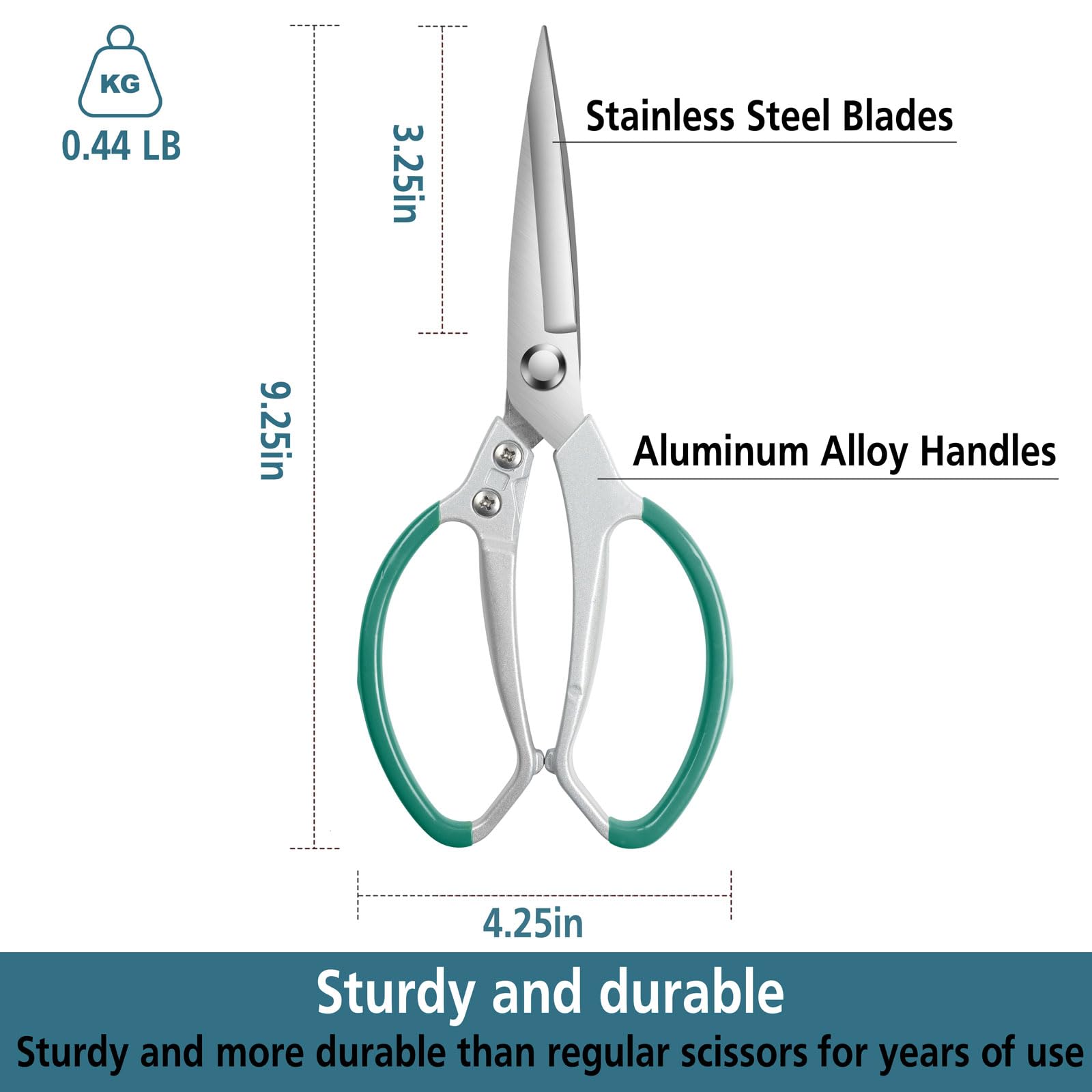 BoFuYuan Scissors Heavy Duty Utility - Stainless Steel Multipurpose Sharp Scissors for Cutting Cardboard, Carpet, Thick Fabrics, Leather, Rubber Plastics（9.25" Green）