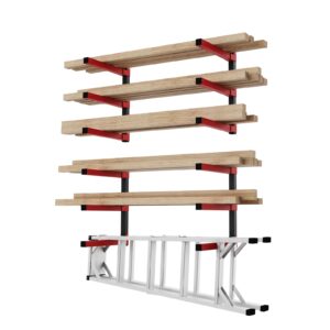 yheenlf wall mount lumber storage rack and garage shelving, foldable wood organizer, 4 pack holds up 1200 lb with 3-level-indoor and outdoor use, 14.8 x16.7 x 1.2 inches, red and black, hmbj002r-4