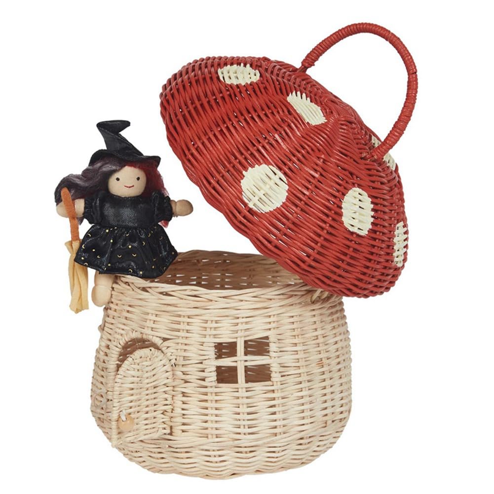 Kqcibz Handmade Rattan Mushroom-Shaped Storage Basket- Cute Handmade Handcrafted Decoration Artwork Rattan, Red Easy to Use