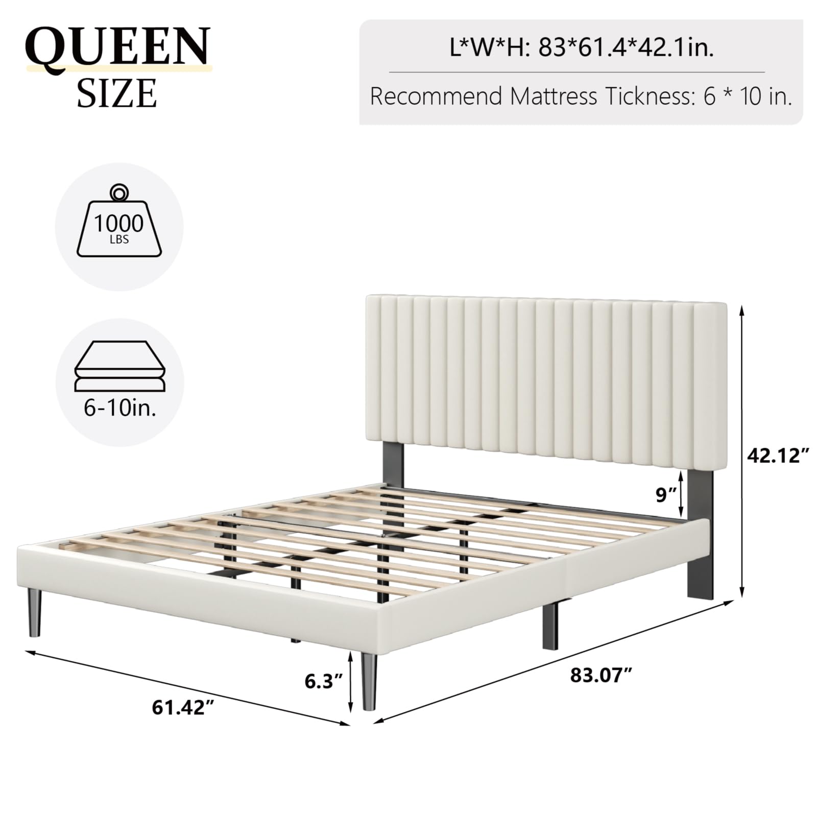 HAOARA Queen Size Platform Bed Frame with Velvet Upholstered Headboard, Queen Bed Frame with Strong Wood Slats, Box Spring Optional, Mattress Foundation, Easy Assembly Beige