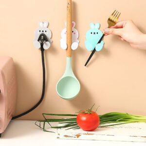 YIKANGHENG 4 Pcs Self Adhesive Plug Hooks, 4 Color Rabbit Design Plastic Plug Organizer Wall Hooks (4)