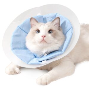 ikipuko cat cone collar soft adjustable recovery pet e-collar after surgery, lightweight waterproof kitten cones, protective neck cones for small dogs to stop licking wounds, blue, m