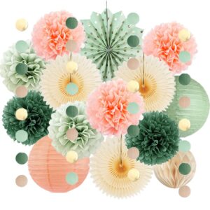 sage green and peach party decorations paper lanterns sage green peach tissue paper pom poms for olive sage green and peach baby shower decorations bridal shower wedding engagement birthday party