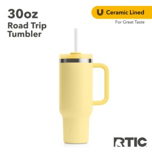 RTIC 30 oz Road Trip Tumbler Double-Walled Insulated Stainless Steel Portable Travel Coffee Mug Cup with Lid, Handle and Straw, Sunlight