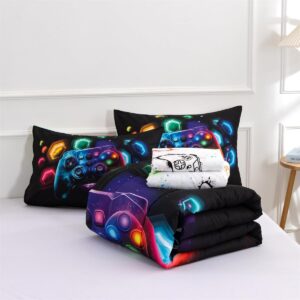 NTBED Game Console Comforter Set for Boys Girls Kids Space Universe Gaming Lightweight Microfiber Gamer Bedding Sets (Multi, Full 5Pcs)