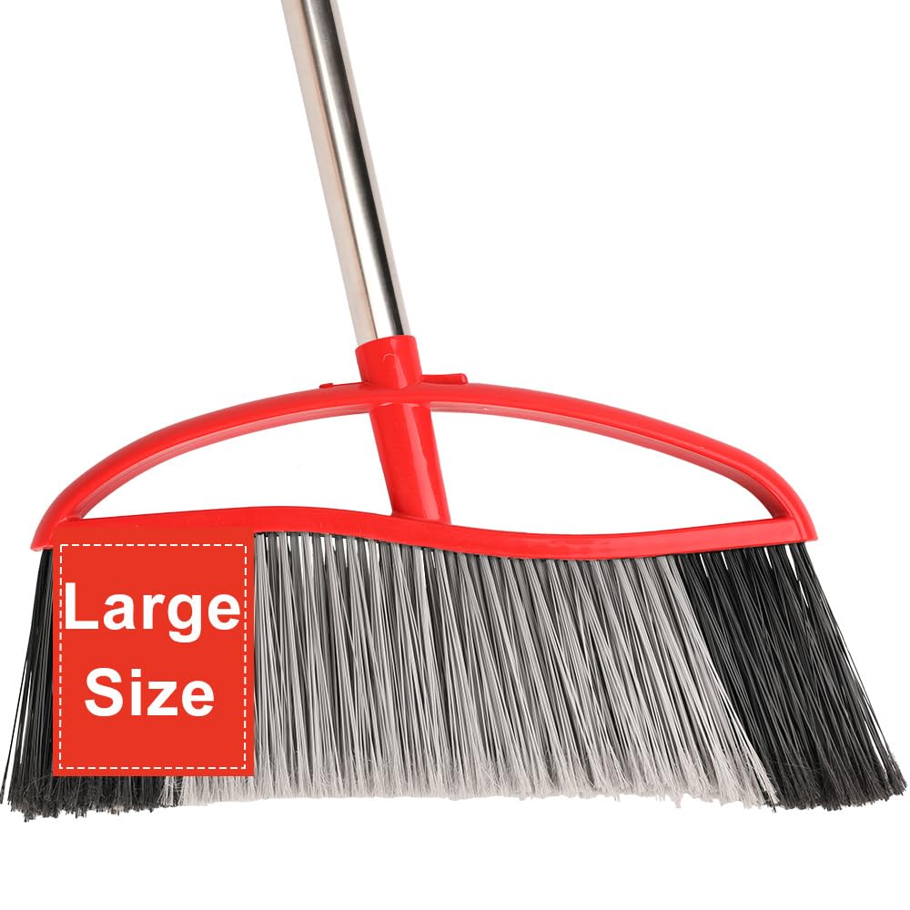 Outdoor Broom, 15.7'' Wide Heavy Duty Broom with Long Handle, Angle Broom with Stiff Bristles, Sweeping Broom for Sweeping Patio, Garden, Garage, Yard, Heavy Duty Broom (red)