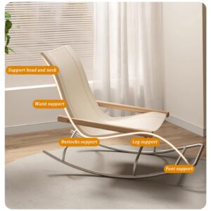 JIAOCKJIAO Foldable Simple Rocking Chair, Breathable Canvas Rocker Chair, Outdoor Portable Garden Chair, Relaxing Armchair with High Backrest, Removable Foot Rest, Patio Camping Chair (Color : Yellow