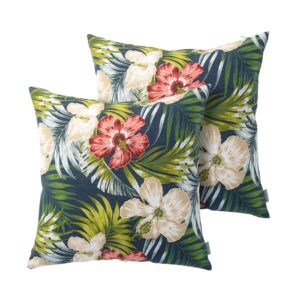 Magpie Fabrics Pack of 2 Outdoor Waterproof Throw Pillow Covers 18 x 18 Inch, Decorative Cushion Sham Pillowcase Shell for Garden Patio Balcony(Midnight Floral)