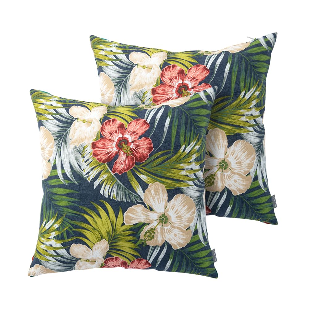 Magpie Fabrics Pack of 2 Outdoor Waterproof Throw Pillow Covers 18 x 18 Inch, Decorative Cushion Sham Pillowcase Shell for Garden Patio Balcony(Midnight Floral)