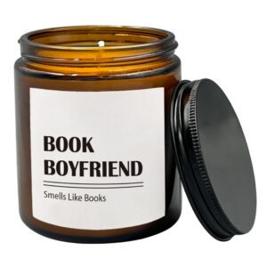 hiwx book boyfriend book lovers scented candle, book candles, gifts for friend bookworm funny book candles gifts, book reading soy candles for home lavender,vetiver,sandalwood scented candle 8oz jar