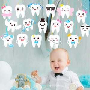 Tooth Party Hanging Swirls First Tooth Party Decoration 20Pcs Tooth Birthday Party Decorations Teeth Baby Shower Decor Hanging Streamers for Dental Party Baby Shower Supplies