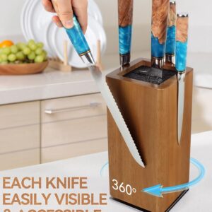 KUCHEASY Magnetic Knife Block 360° Rotating Wood Universal Knife Holder with Four Side Ultra Strong Magnets, Knife Storage Rack with Removable Bristles, Multifunctional Storage for Kitchen Counter Top