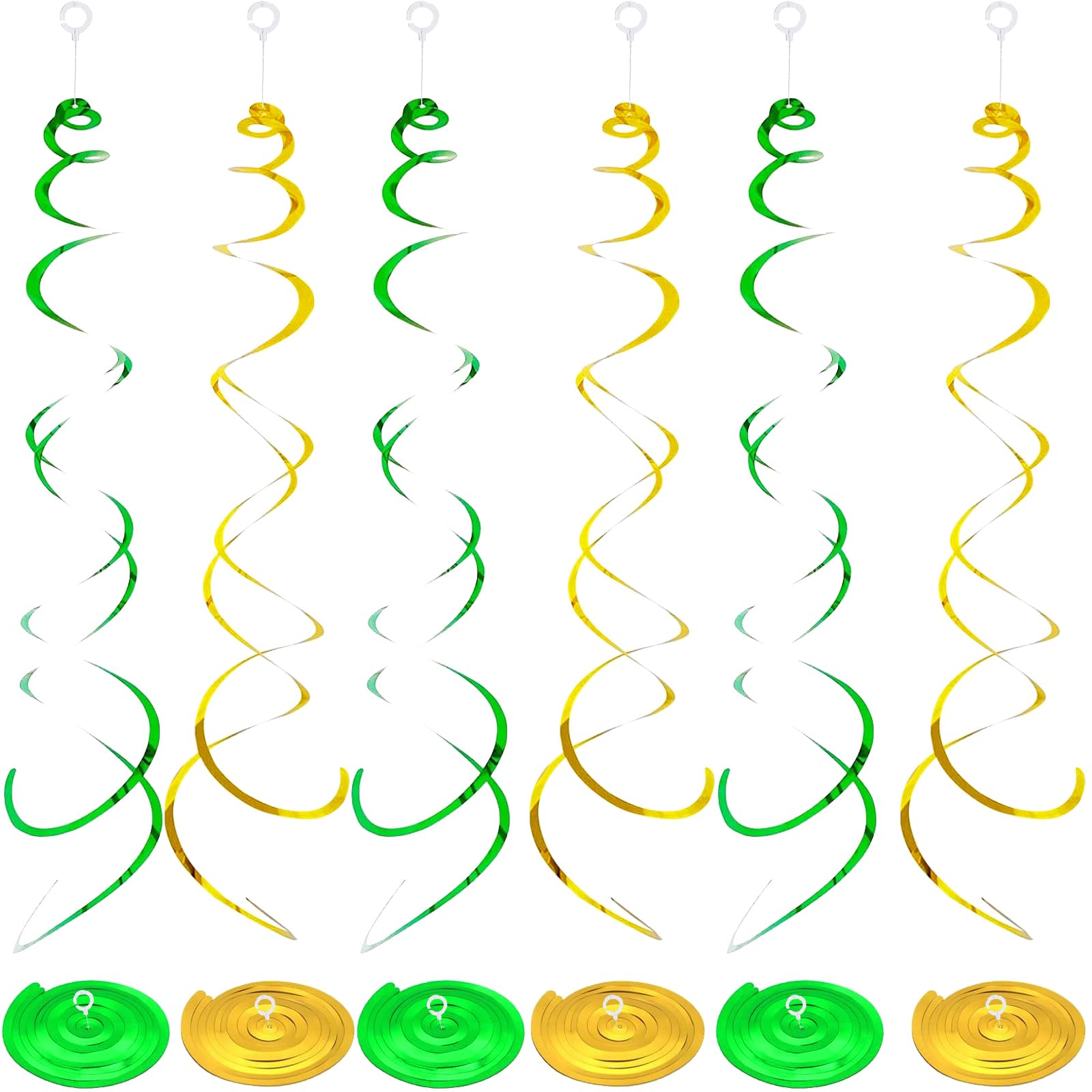 Green Gold Party Decorations Hanging Swirls, 36PCS Plastic Ceiling Streamers Foil Dual Spirls Hanging Decors for Birthday, Bridal Shower, New Years Party, St Patricks Day(Gold+Green)