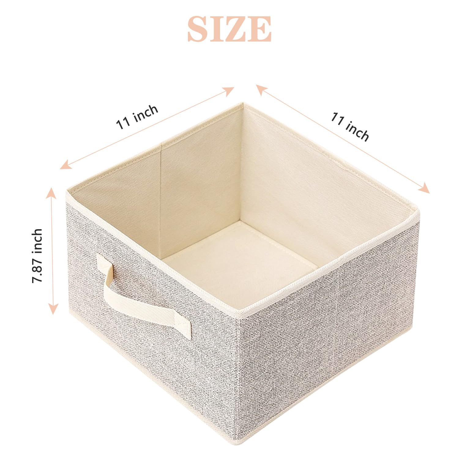 EITMOW Storage Baskets, 11-Inch Woven Fabric Bins, Storage Cubes with Reinforced Handles, Organizer Bins for Closet Shelves, Foldable, Clothes. (2PCS/Beige-11*11*7.8inch)