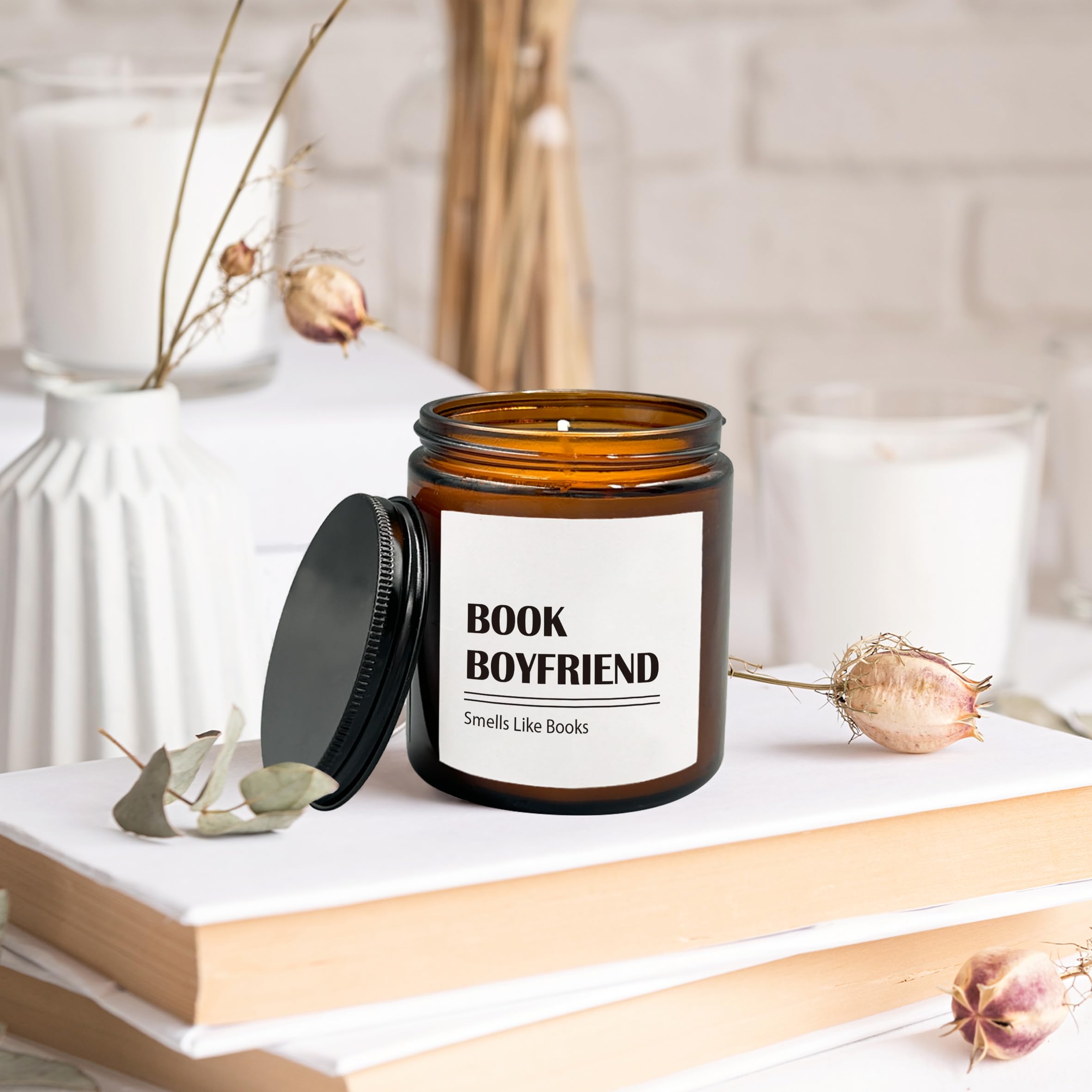 HIWX Book Boyfriend Book Lovers Scented Candle, Book Candles, Gifts for Friend Bookworm Funny Book Candles Gifts, Book Reading Soy Candles for Home Lavender,Vetiver,Sandalwood Scented Candle 8oz Jar