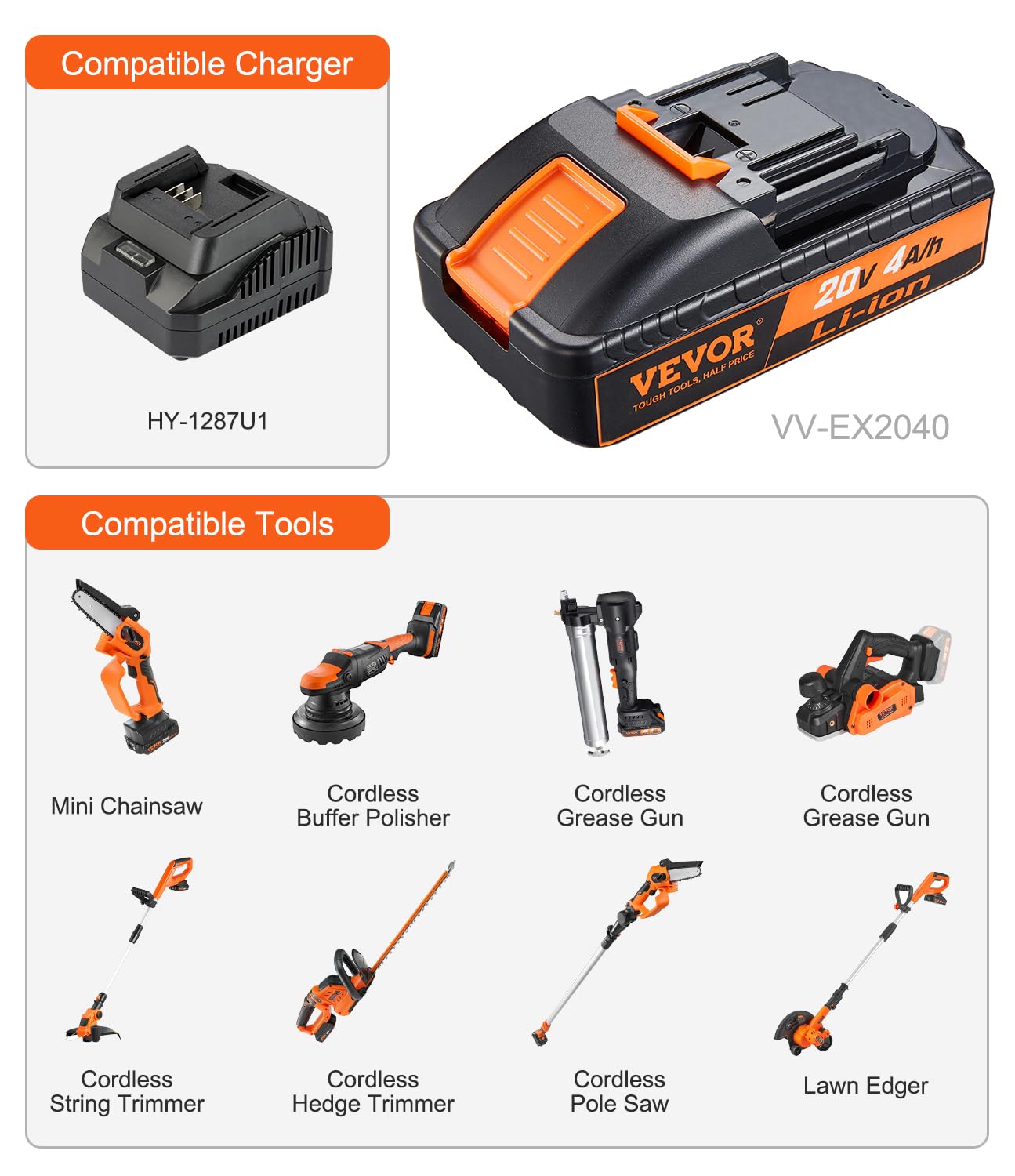 VEVOR 20V 4.0Ah Lithium-Ion Battery - High-Capacity Replacement Battery Pack for Power Tools Batteries, Compatible with 20V Cordless Power Tools