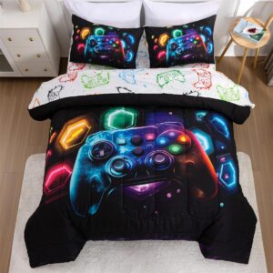 ntbed game console comforter set for boys girls kids space universe gaming lightweight microfiber gamer bedding sets (multi, full 5pcs)