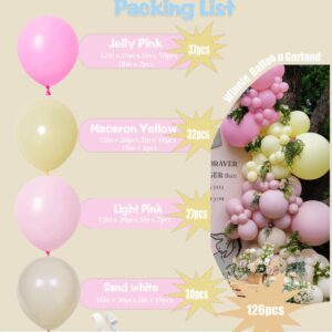 Pink and Yellow Balloon Arch, Pastel Light Pink Balloons Baby Pink Macaron Yellow Balloon Sand white Balloon Arch Kit for Birthday Baby Shower Bee Bear Theme Party Decoration