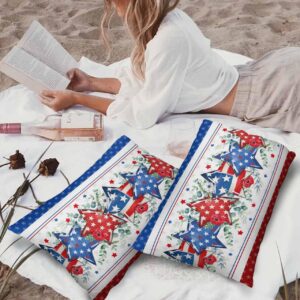 JasmineM Independence Day Star Outdoor Pillow Covers 20x12inch Set of 2, Polyester Waterproof Throw Pillow Covers Garden Cushion Decorative Case for Patio Couch Decoration, Eucalyptus Leaves Blue Red