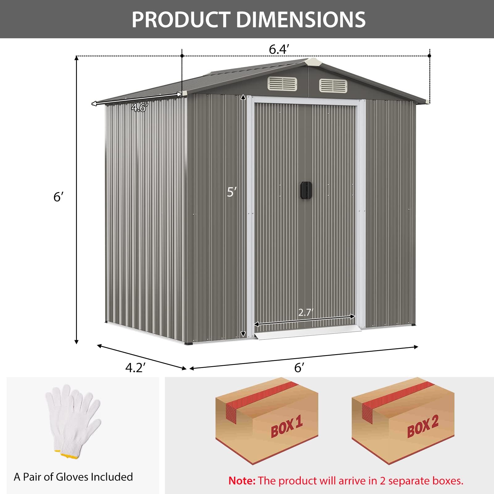 HAPPYGRILL 6' x 4' Outdoor Metal Storage Shed, Galvanized Steel Shed with Tilted Roof, Lockable Sliding Doors & 4 Air Vents, Utility Shed for Backyard Garden Patio Lawn