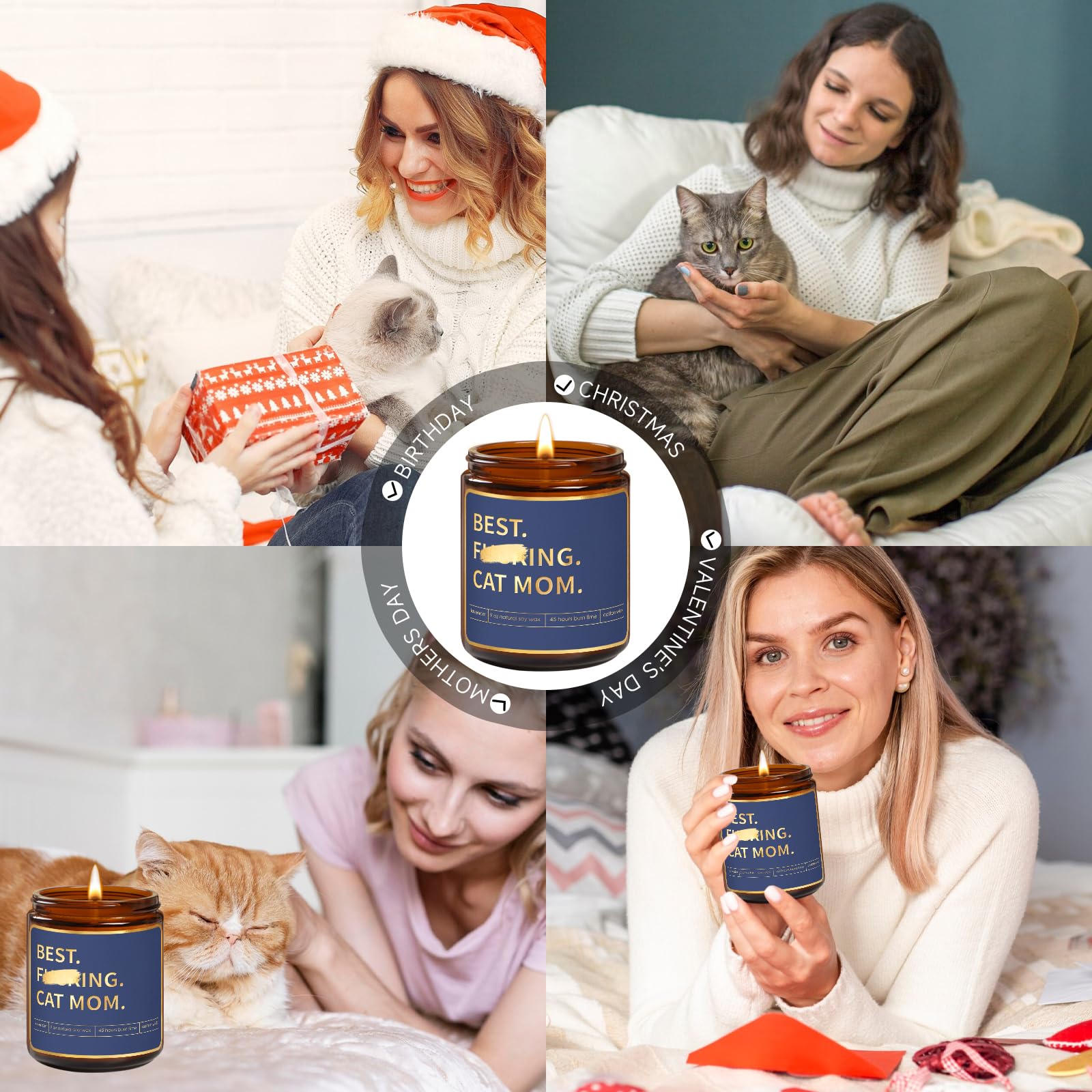 Cat Mom Gifts for Women,Mothers Day Gifts for Cat Lovers,Lavender Candle for Cat Lover Daughter,Sister,Aunt,Wife,Best Friend,BFF,Coworkers,Her,Personalized Cat Owner Birthday Gift Idea