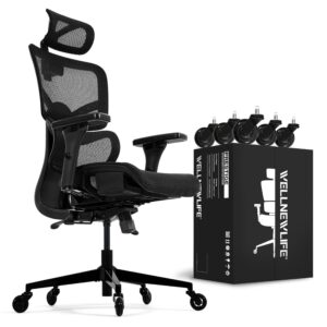 wellnewlife prestige ergonomic office chair adjustable lumbar support and seat depth, mesh office chair with 4d adjustable armrest, adjustable headrest and wheels, high back home office desk chairs