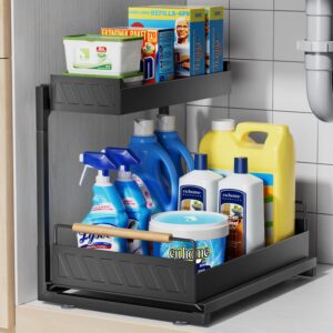 EUHOME Under Sink Organizers and Storage, Kitchen Under Sink Organizer, Slide Out Under Sink Storage for Bathroom 2 Tier Under Cabinet Organizer (Black, 1Pack)