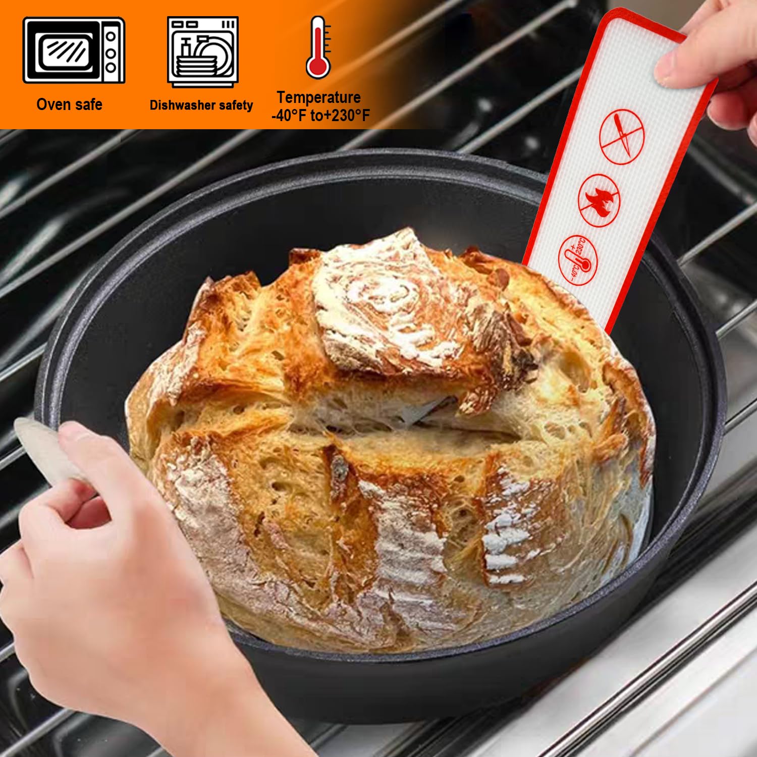 2Reusable Silicone Bread Sling for Dutch Oven, Easy Clean & Non-Stick Silicone Bread Baking Mat with Long Handles, Easy to Transfer Sourdough Bread (Red)