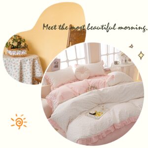 Pink Floral Duvet Cover Twin Chic Flower Print Ruffle Duvet Cover Cotton Lace Comforter Cover Country Style Floral Bedding Set Romantic Ruffle Comforter Cover Flower Duvet Cover with 2 Pillowcases