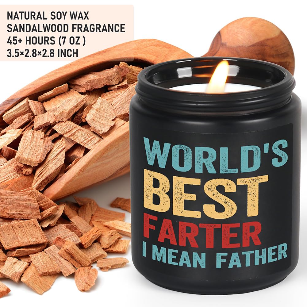 AREOK Funny Christmas Gifts for Dad from Son Daughter Kids - Worlds Best Dad Gifts for Fathers Day Candle, Step Dad Birthday Gift Ideas for Dad Presents, Dad Fart Candle for Dad, Sandalwood Candle