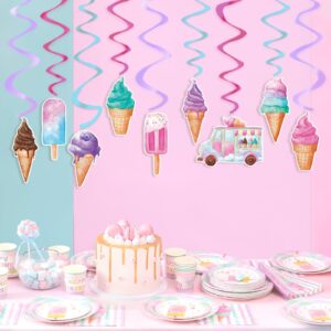 WERNNSAI 18PCS Ice Cream Hanging Swirls Party Decorations Summer Ice Cream Party Ceiling Streamers Decor Sweet Ice Cream Party Swirls Supplies for Girls Birthday Baby Shower