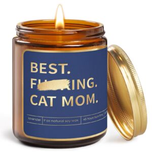 cat mom gifts for women,mothers day gifts for cat lovers,lavender candle for cat lover daughter,sister,aunt,wife,best friend,bff,coworkers,her,personalized cat owner birthday gift idea