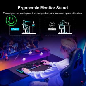 GTRACING 55 Inch Gaming Desk with LED Lights, Computer Gamer Desk with Monitor Stand, Ergonomic Carbon Fiber Surface Gaming Table with Mouse Pad for Home Office, RGB