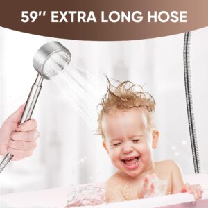 Handheld Shower Head Set High Pressure Stainless Steel High Flow Hand Shower Head with 59 Inch Hose and Bracket Brushed Finish