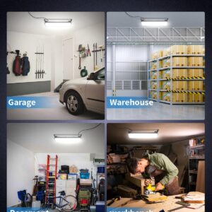 AGranTOP 2 Pack Plug in LED Shop Lights - 100W 15000LM Aluminum Garage Light w/ 9.84ft Power Cord, IP66 Waterproof Shop Lights for Garage, Workshop, Warehouse (Built-in ON/Off Switch)