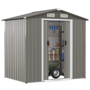 happygrill 6' x 4' outdoor metal storage shed, galvanized steel shed with tilted roof, lockable sliding doors & 4 air vents, utility shed for backyard garden patio lawn