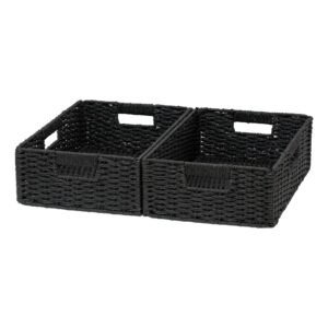 storage baskets 2-pack, natural ingredients foldable paper rope baskets for organizing, 14.9 x 10.2 x 4.7 inches, sturdy baskets with handles, closet and shelf organizers, foldable baskets for clothes