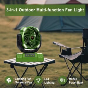 Camping Fan with LED Lantern, 10000mAh Battery Rechargeable Operated Fan, Portable Tent Fan with Hanging Hook, Remote, Oscillating, Timer, Personal Fan for Tent Car RV Hurricane Emergency (Green)