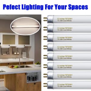 Konideke 8 Pack F8T5/CW Fluorescent Bulbs, T5 12 inch 8 Watts Under Cabinet Light Bulb Cool White, G5 Mini Bi 420 Lumen