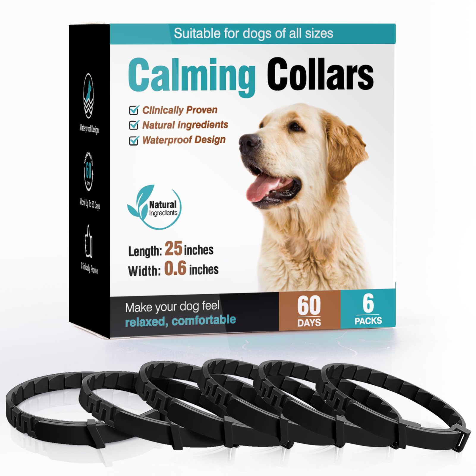 Calming Collar for Dogs 6 Packs Dog Pheromone Collars Relief Anxiety Stress Separation and Bad Behavior Pheromones Calm Lasts 60 Days 25 Inches Size Adjustable Waterproof Fit Small Large Medium Breed