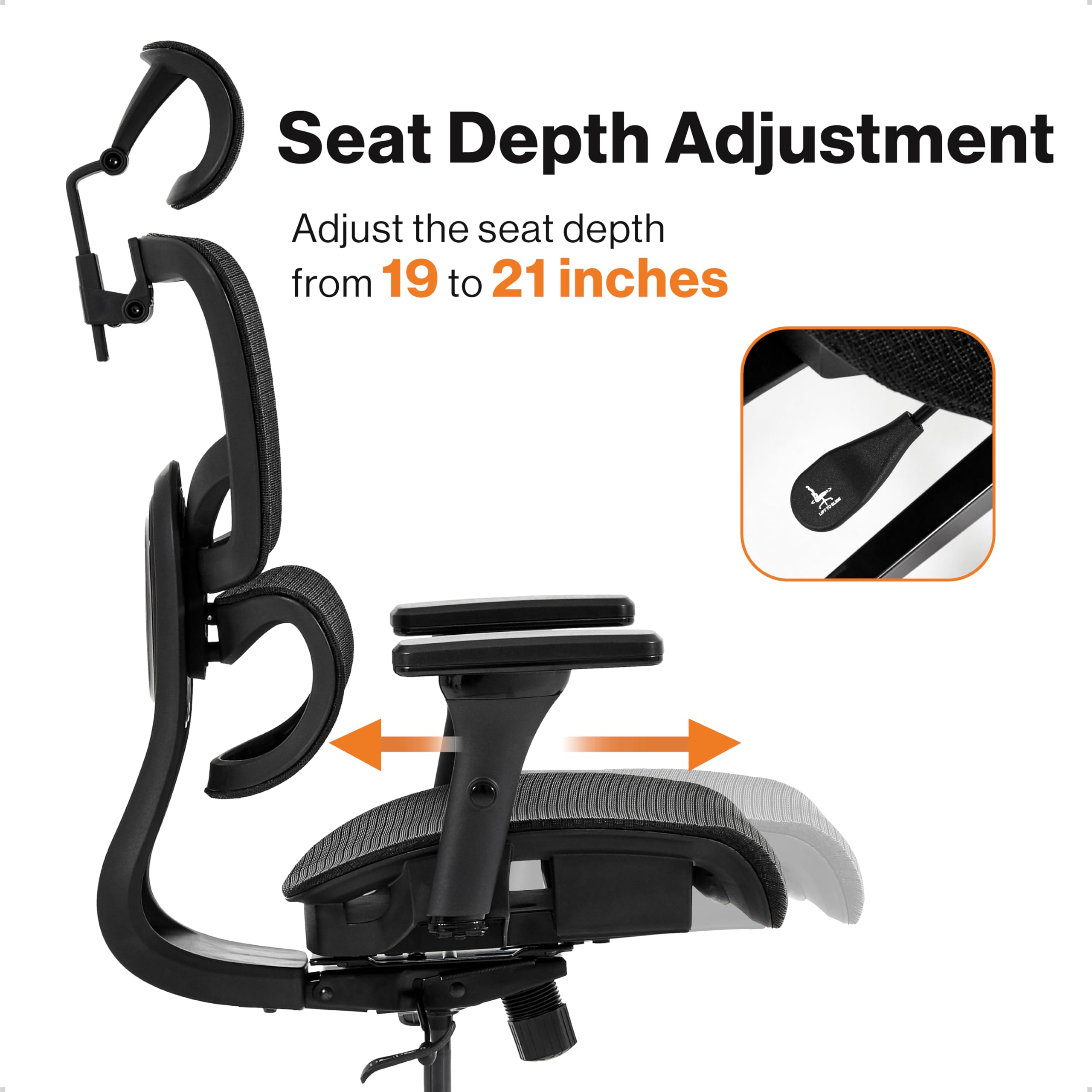 Wellnewlife Prestige Ergonomic Office Chair Adjustable Lumbar Support and Seat Depth, Mesh Office Chair with 4D Adjustable Armrest, Adjustable Headrest and Wheels, High Back Home Office Desk Chairs