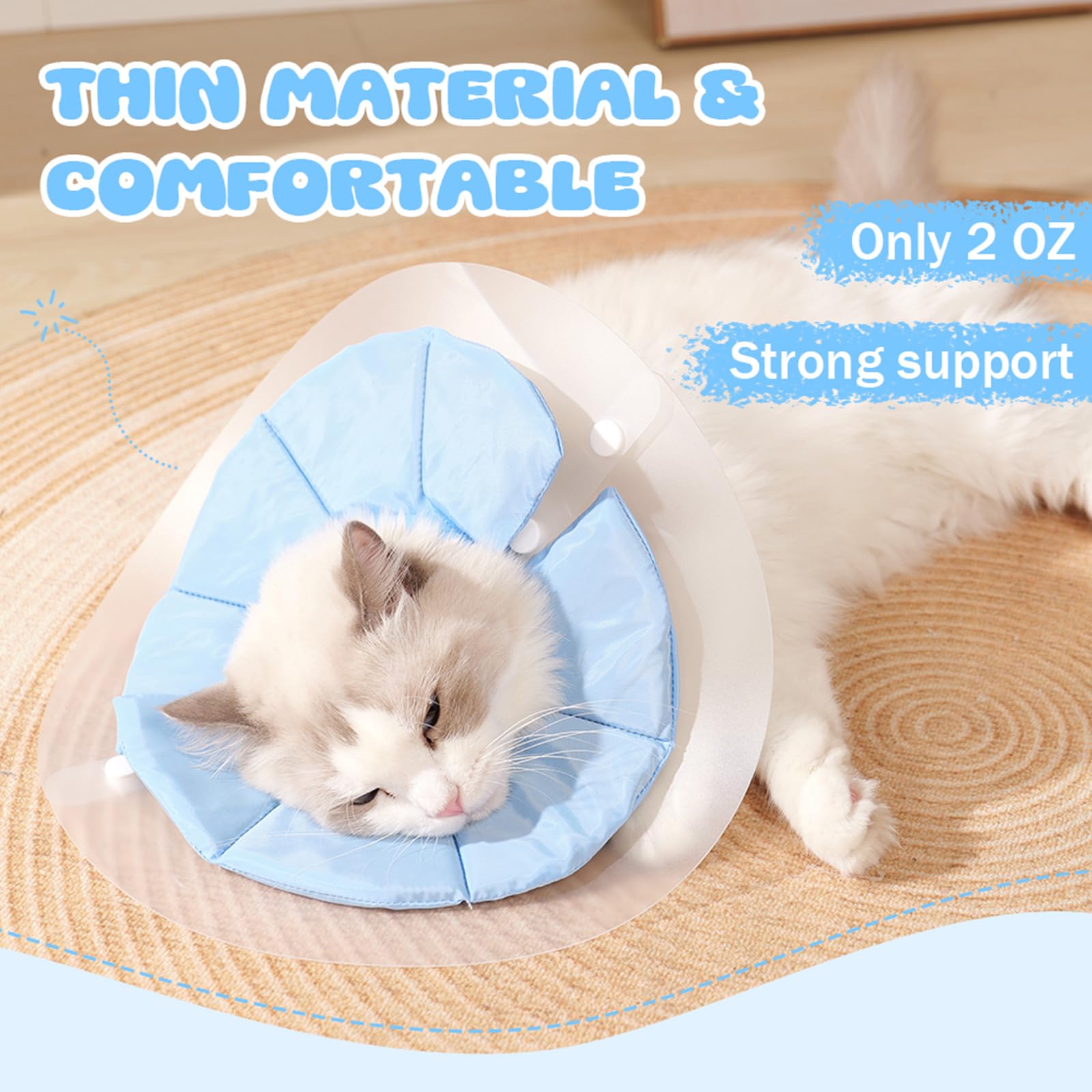 IKIPUKO Cat Cone Collar Soft Adjustable Recovery Pet E-Collar After Surgery, Lightweight Waterproof Kitten Cones, Protective Neck Cones for Small Dogs to Stop Licking Wounds, Blue, M