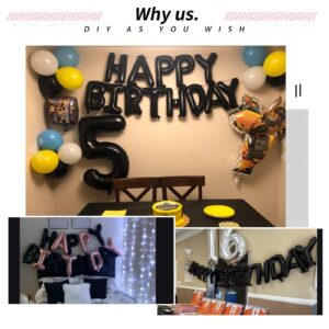 Happy Birthday 16" Black Letter Balloons, 39 Pcs Happy Birthday & A-Z Foil Mylar Hanging Happy Birthday Banner Decorations for Graduation New Year eve Birthday Party