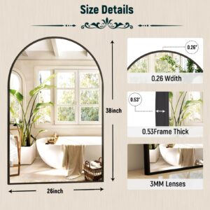 GLSLAND 26x38 inch Arch Bathroom Mirror - Arched Bathroom Mirror/Wall Mounted Vanity Mirror - Arch Metal Frame Wall Mirror for Bathroom Bedroom Living Room, Black