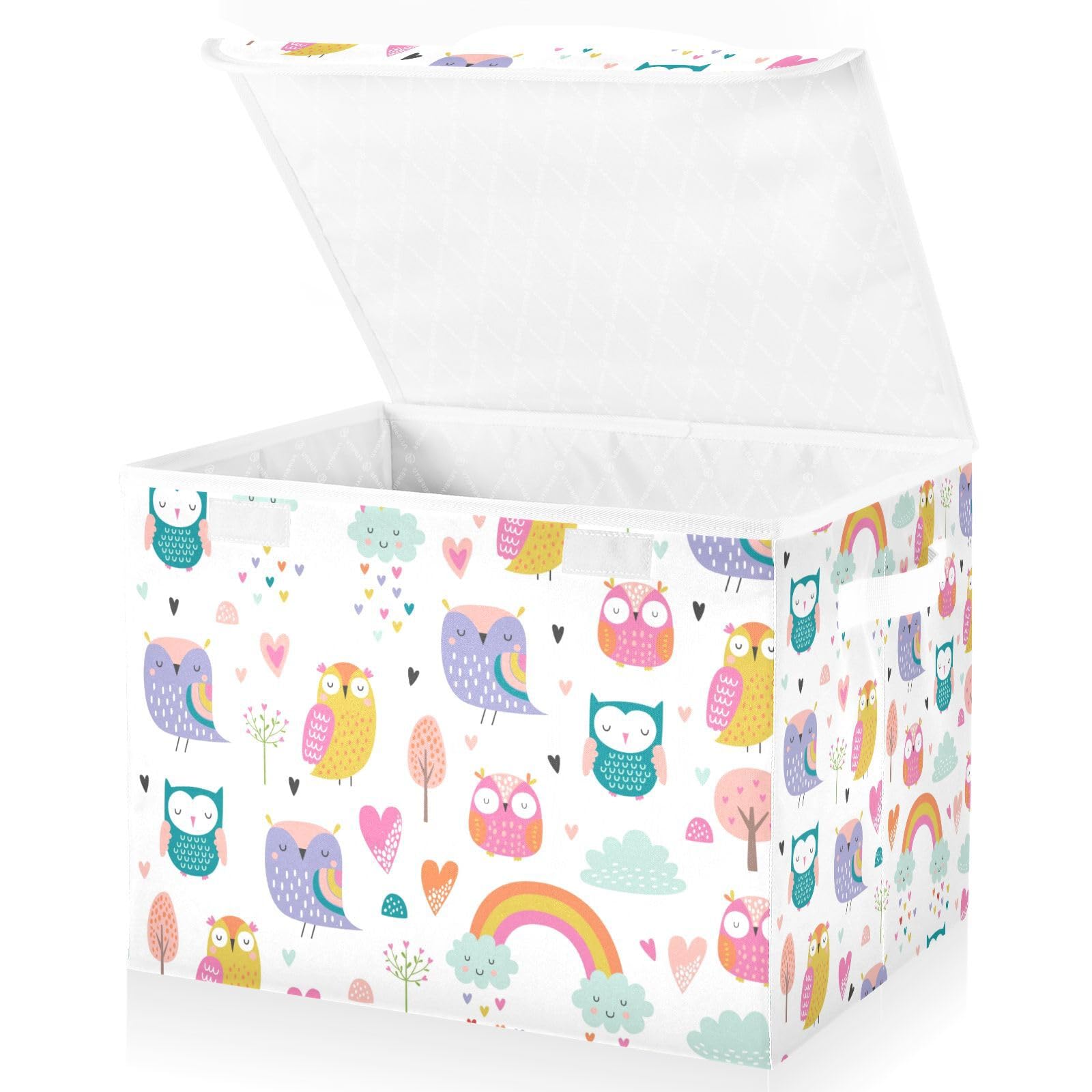 Moudou Owl Storage Bin with Lid, Large Collapsible Cube Storage Box for Closet, Office, Bedroom, Home Decor