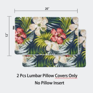 Magpie Fabrics Pack of 2 Outdoor Lumbar Pillow Case Covers 12"x20", Waterproof Rectangular Throw Pillowcase Shell Decorative Sham for Patio Garden Couch - Midnight Floral