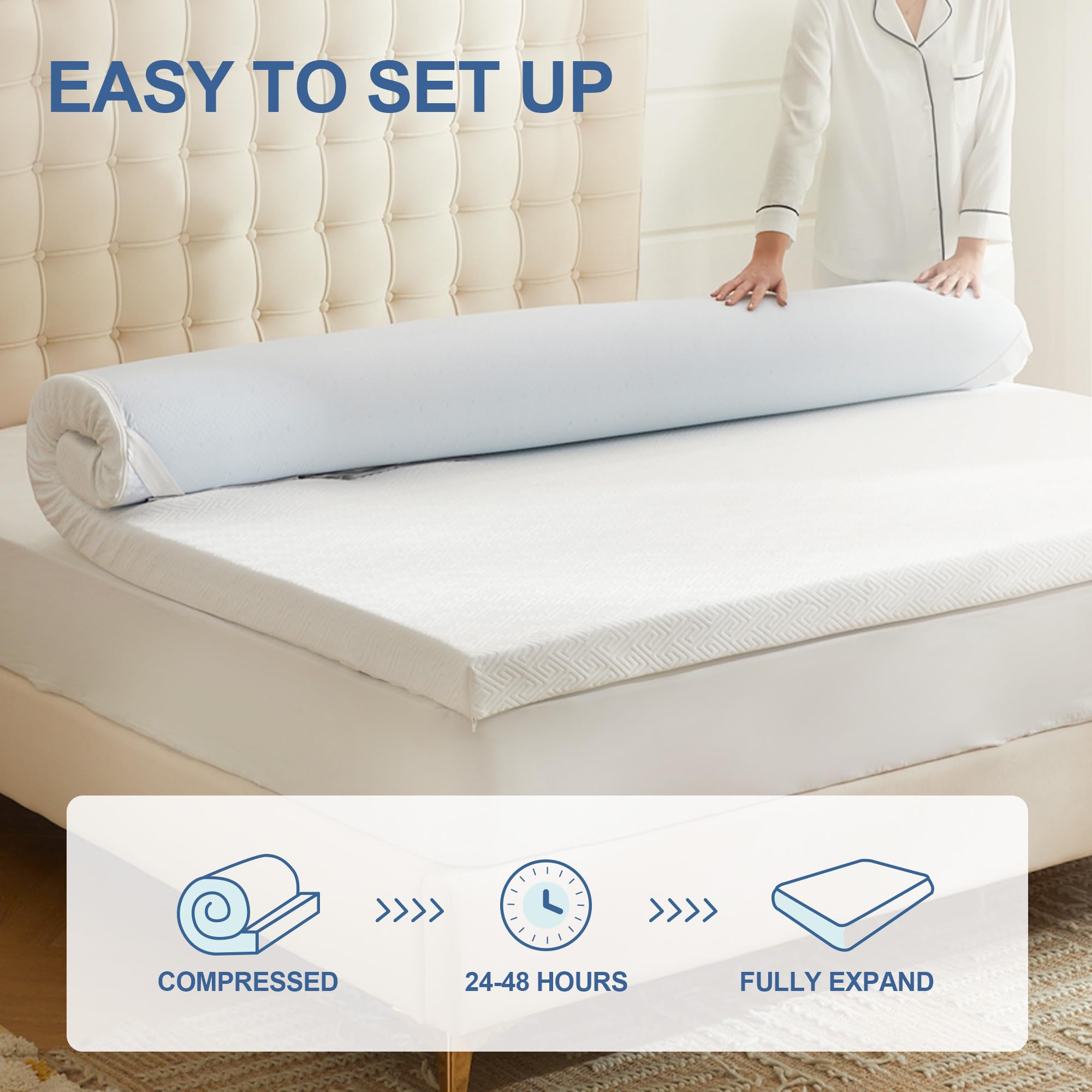 Eiayeebil 3 Inch Memory Foam Mattress Topper Twin XL, Memory Foam Pad with Removable & Washable Cover, Bed Topper for Back Pain, Non-Slip Ventilated Design, Twin XL Size