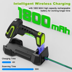 Alacrity Upgraded 2D Wireless Industrial Barcode Scanner with Wireless Charging Base,Bluetooth & 433MHz Wireless 2-in-1 1968ft Transmission Distance,Auto-scanning Available,Working on DPM Code