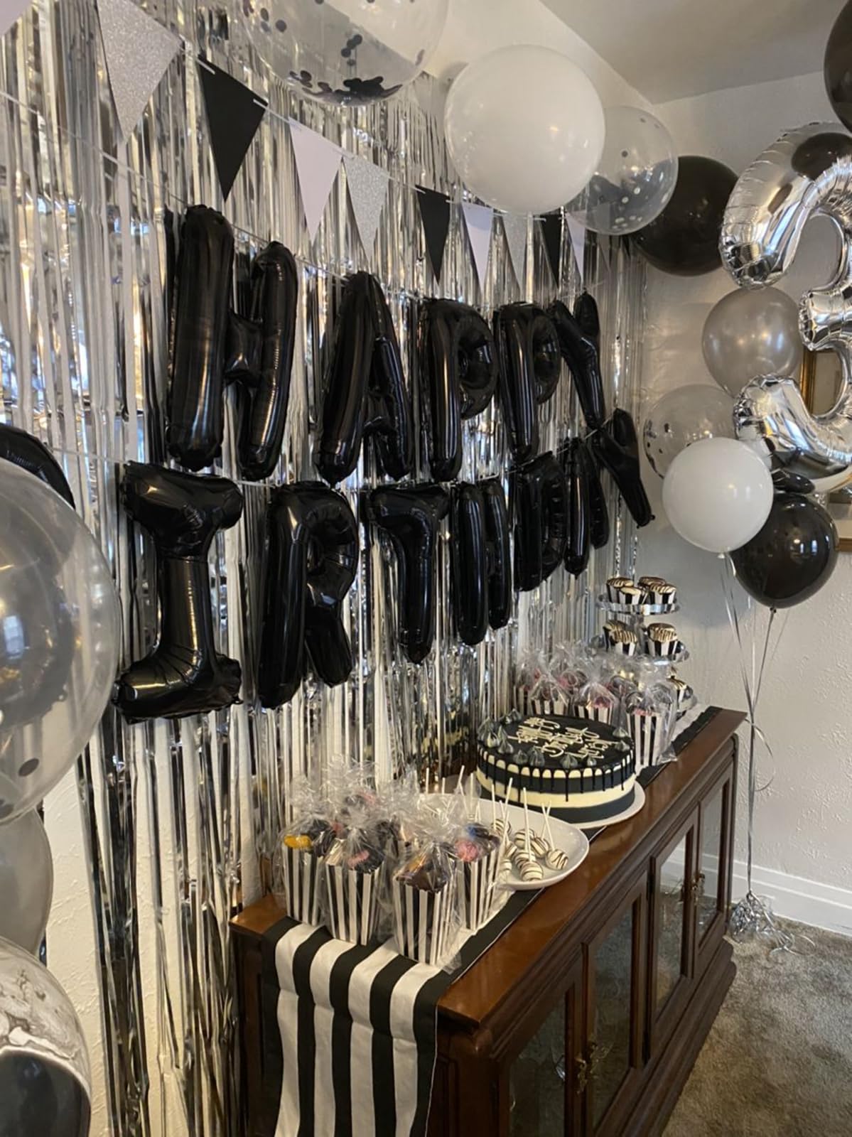 Happy Birthday 16" Black Letter Balloons, 39 Pcs Happy Birthday & A-Z Foil Mylar Hanging Happy Birthday Banner Decorations for Graduation New Year eve Birthday Party